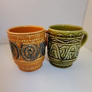 GUC Set 70'S Vintage Avocado Green & Orange Mugs